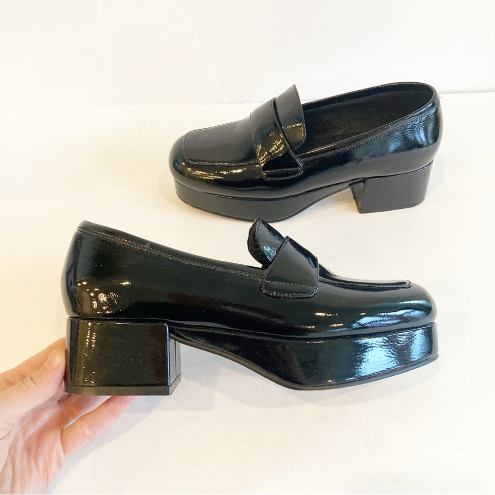 Jeffrey Campbell Patent Leather Loafers Platform Black 90's Heeled Shoe Chunky 6